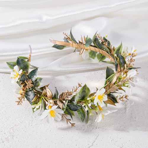 White Flower Crown Headband - Fairy Forest Floral Headpiece Woodland Elf Flower Hairband for Women Girls Renaissance Wedding Festival Party Hair Styling Accessory