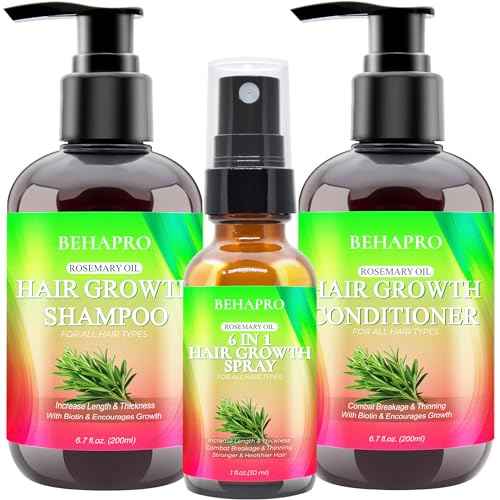 Hair Growth Shampoo and Conditioner Set w/Heat Protectant Spray,Rosemary Biotin Keratin Argan Oil Sulfate Free Routine Hair Growth Products for Thinning Hair & Hair Loss,Birthday Gifts for Women Men