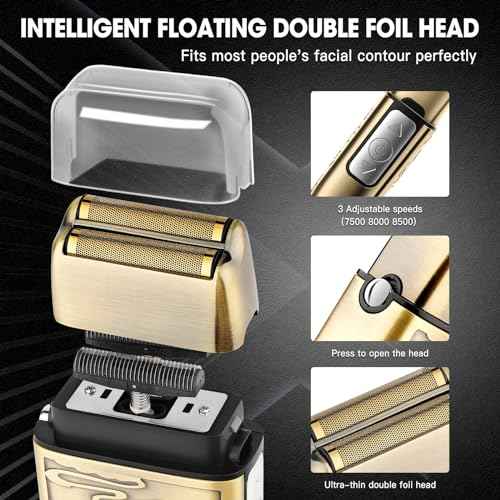 Electric Shavers for Men,3-Speeds Electric Razor,Head Shavers for Bald Men,Double Foil Beard Trimmer,Barber Supplies Waterproof Shaver, Gifts (Bronze-1)