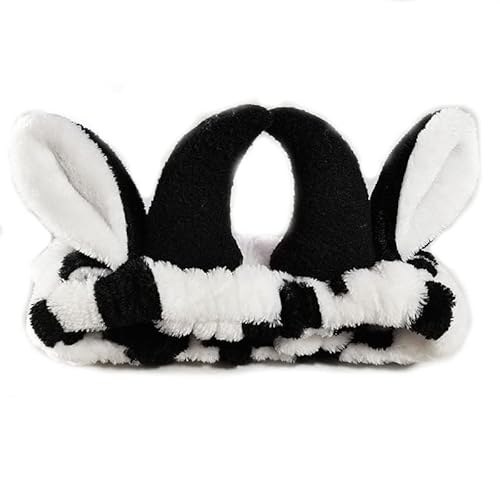 Hofar Face Wash Headband Hairband with Cow Horns Coral Fleece Cartoon Cute Creative Hair Accessories (Black)