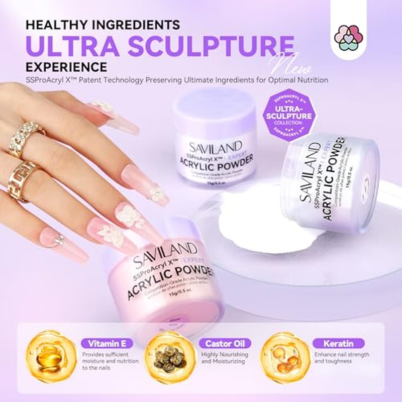 SAVILAND Professional Acrylic Nail Kit with Drill: Nail Kit Acrylic Set with 4OZ High Volumn EMA Monomer Nail Table Mat Essential Oil Nail Brush Nail Drill Kit Nail Extension Carving Women DIY Salon