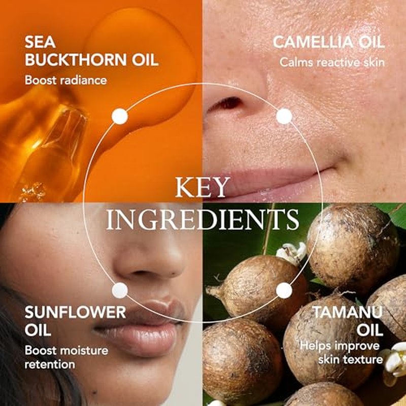 KAT BURKI Nourishing Oil Makeup Remover & Face Cleanser, Moisturizing Facial Cleansing Serum with Sea Buckthorn, Jojoba, Camellia Oil, 4 Fl Oz