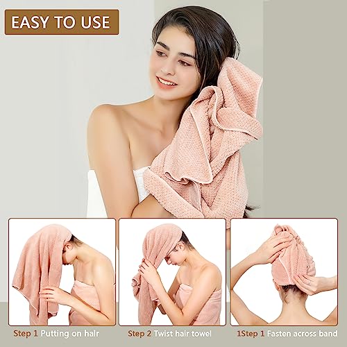 Microfiber Hair Towel Quick Dry Hair Towel Hair Drying Towels Suitable for All Kinds of Hair Ultra Absorbent Long and Thick Hair 20X40inch Lotus Root Pink (1pcs)