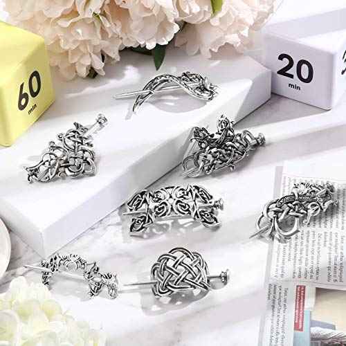 WILLBOND Hair Clips, 8 Pcs Viking Celtic Hairpins Vintage Celtic Knot Hair Sticks, Retro Silver Alloy Hair Barrette Jewelry Accessories for Women Girls