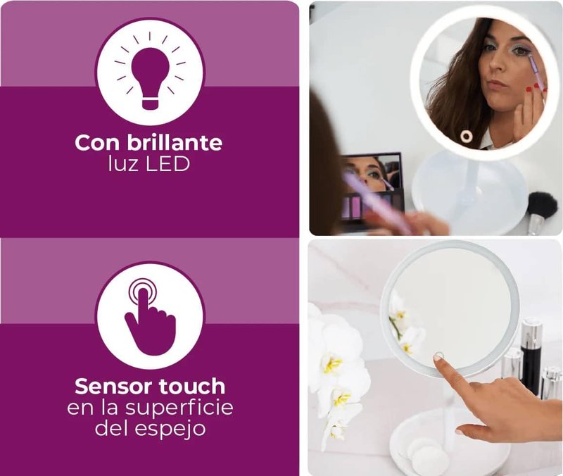 Beurer 5X Illuminated Vanity Mirror - Touch Sensor, Cordless, 360° Rotation | White LED Light & Storage Tray