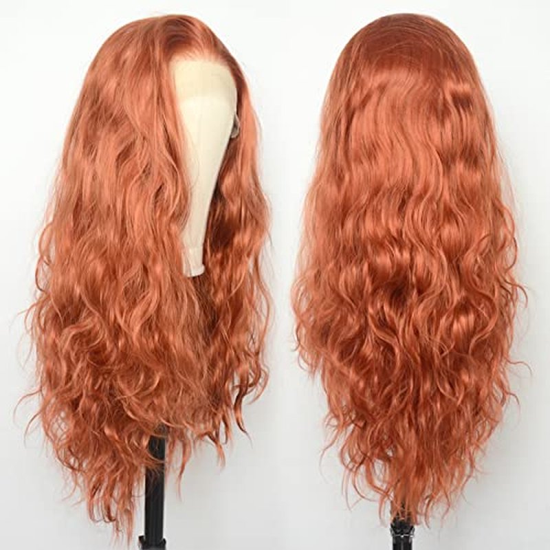 Luwigs 360 Copper Red Natural Wavy Lace Front Wigs Synthetic Loose Body Wave Ginger Heat Fiber Hair for Women Replacement Wigs Half Hand Tied Cosplay Daily Wear 22inch (22 Inch, 13x3,Coppre Red,Wavy)