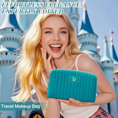 Monogrammed Make Up Bags for Women,Personalized Cosmetic Bags Women,Small Quilted Makeup Pouch,Cute Makeup Bag Travel,Birthday Gifts for Teen Girl (Blue L)