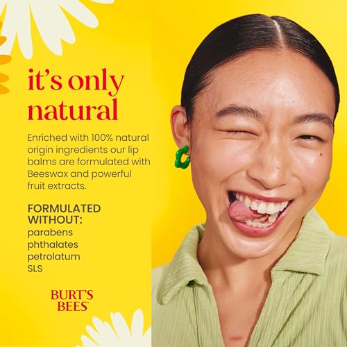 Burt's Bees Lip Balm - Pink Grapefruit, Mango, Coconut & Pear, and Pomegranate Pack, Lip Moisturizer With Beeswax, Tint-Free, Natural Origin Conditioning Treatment, 4 Tubes, 0.15 oz.