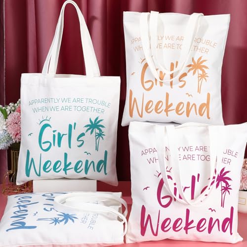 Paterr 8 Pcs Girls Weekend Gifts Includes 4 Makeup Bag Girls Trip Gifts 4 Weekend Tote Bag Travel Favors for Women Summer Cosmetic Zipper Pouch Wedding Birthday Bachelorette Party (Classic Color)