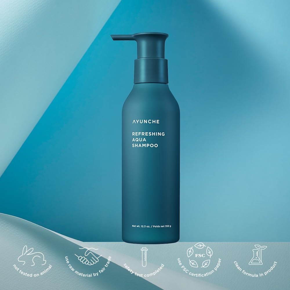 AYUNCHE Refreshing Shampoo for Oily Scalp, 11.8oz Purifying & Cool Down | Powerful Cooling & Deep Cleansing | Anti-Dandruff Shampoo | Korean Salon Brand