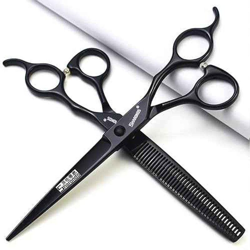 SHARONDS 440C Hair Cutting Scissors Set, Hair Scissors, Thinning Scissors, 6 Inch / 7 Inch Black (7 Inches, 2 Pieces)