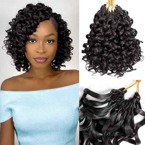 MYQUEEN Short Curly Crochet Hair for Women 8 Inch GoGo Curl Beach Ocean Wave Deep Twist Braids Pre Looped Synthetic Braiding Extensions 7 Packs