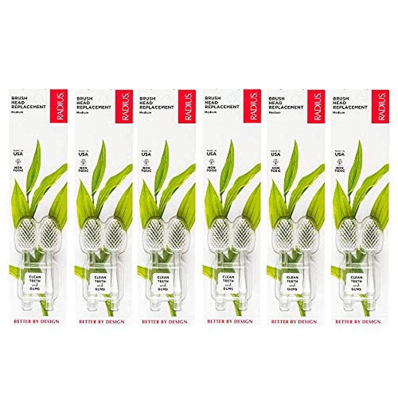 RADIUS Toothbrush Replacement Brush Heads 2-Count Improve Gum Health & Reduce Gum Issues - Medium - Pack of 6