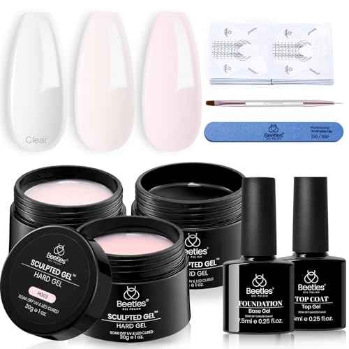 Beetles Builder Gel for Nails-3 Colors 9 in 1 Nail Extension Sculpting Building Clear Nude Pink Hard Gel Kit with Base Top Coat for Pros Women,UV & LED Lamp Cured Needed