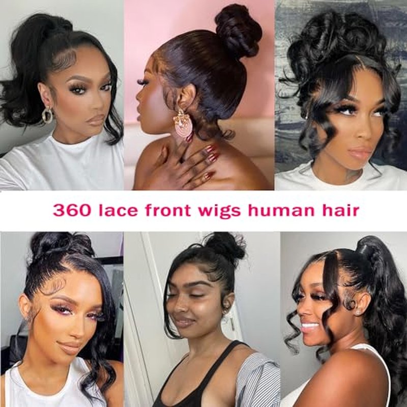 360 Lace Front Wigs Human Hair Pre Plucked Transparent Lace Frontal Wigs for Black Women 360 Hd Full Lace Human Hair Wigs 150% Density Natural Black 12 Inch