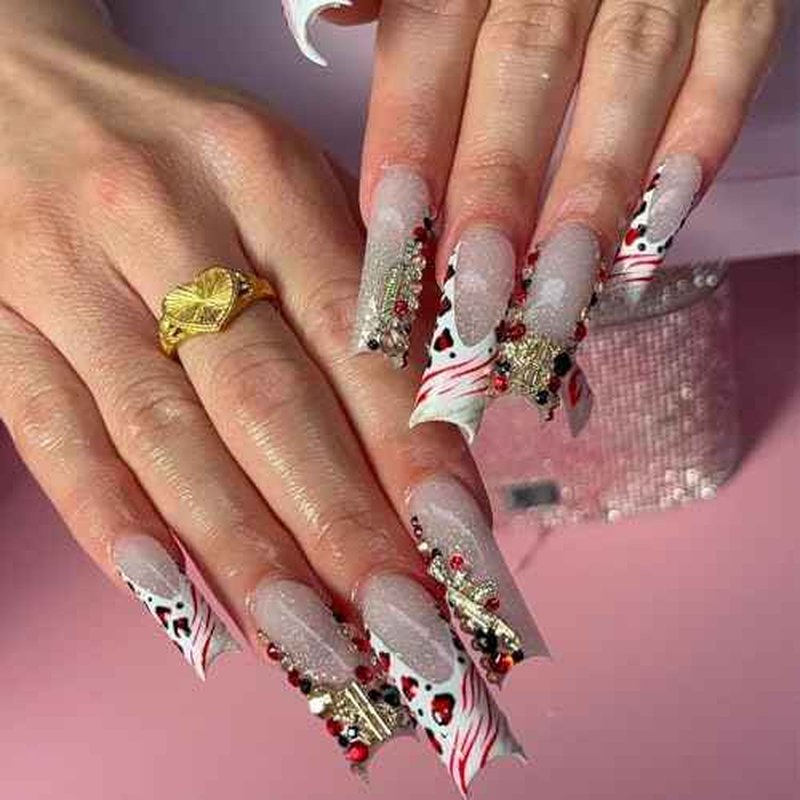 106 Pcs Gold Nail Charms with Dollars Sign, Coins, Cherries, Crowns, Guns and Bows for Nail Art Decoration Jewelry