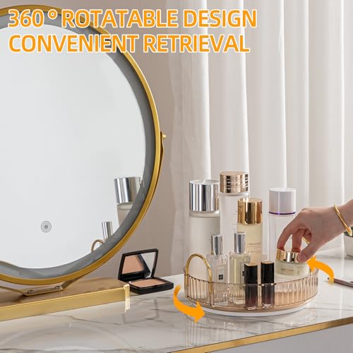 Makeup Organizer for Vanity, 360¡Æ Rotating Bathroom Organizer Countertop, High-Capacity Skincare Organizer, Spinning Cosmetics Organizer for Dresser Countertop (1 Tier, Amber)