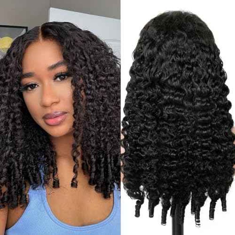 Burmese Curly Wig for Black Women 13x6 Lace Front Wigs Human Hair 250 Density HD Lace Frontal Human Hair Pre Plucked Water Wave Human Hair Wigs with Spiral End Natural Color 18inch