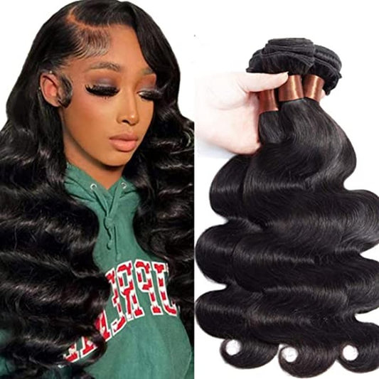 Body Wave Bundles Human Hair 12 14 16Inch Brazilian Virgin 100% Unprocessed Body Wave Weave Bundles Human Hair 3 Bundles Deals Natural Black Color