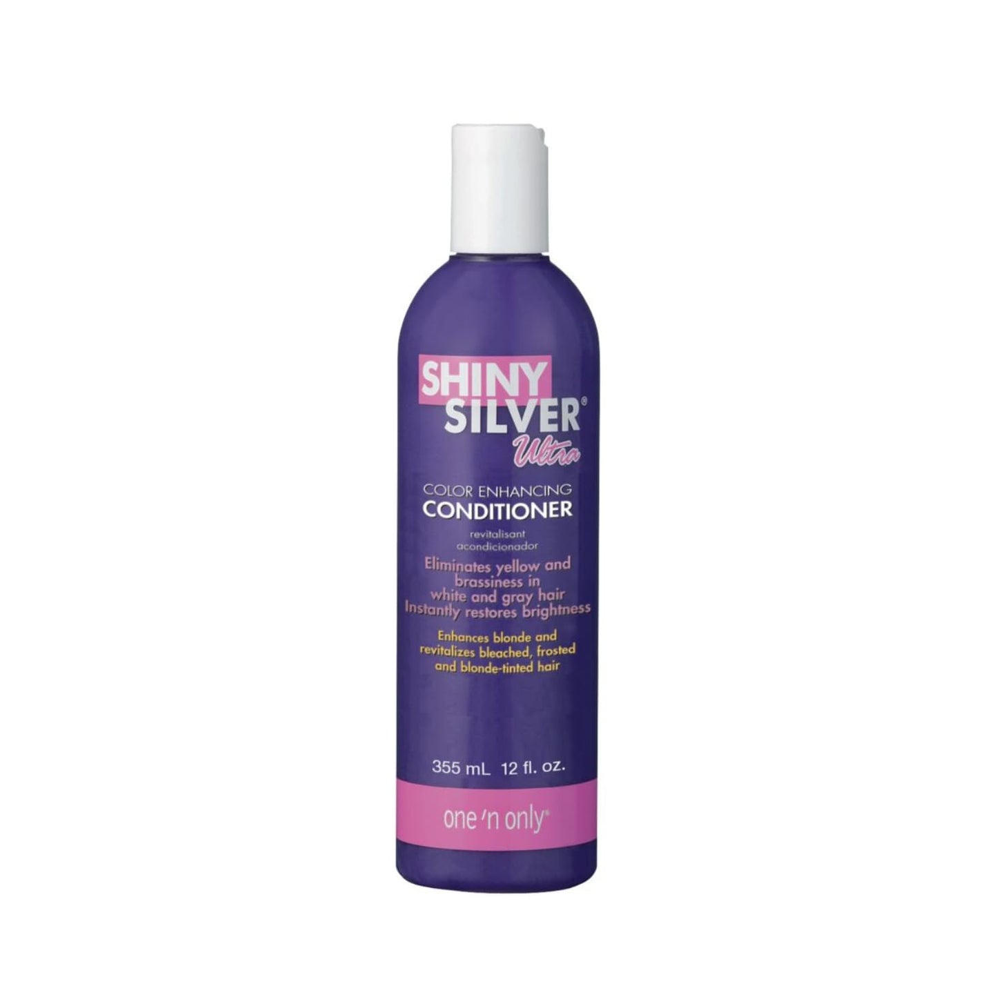 One 'N Only Shiny Silver Color Enhancing Conditioner for Women - Purple Conditioner to Neutralize Yellow & Brassy Tones - Restores Shine & Moisture for White, Gray, Blonde & Highlighted Hair (12 oz)