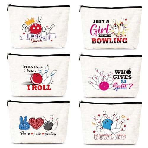 Bowling Gifts for Women - 6Pcs Bowling Accessories Makeup Cosmetic Bag Purse Pouch with Zipper, Ball Sports Gifts for Girls Sisters Besties Friends