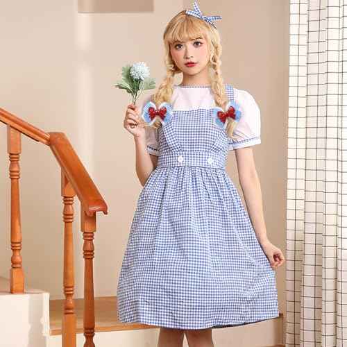 Blue White Gingham Hair Bow Clips, 3.5 Inch Checker Pigtail Bows Wizard Halloween Christmas Mother's Da Costume Accessories 4PCS