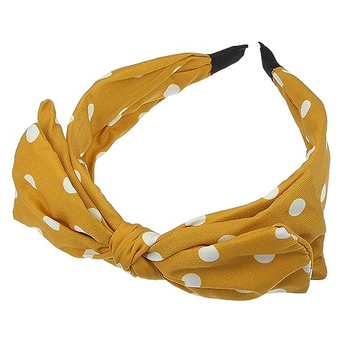 VOCOSTE Polka Dots Wide Bow Headbands, Fashion Hair Hoop with Bow Knotted, Yellow, for Girl Women
