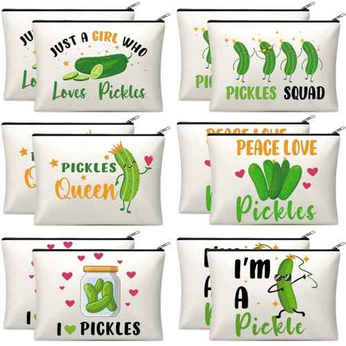 12 Pcs Pickle Bags Pouches for Pickle Lovers Funny Gifts Dill Cosmetic Bag for Girls