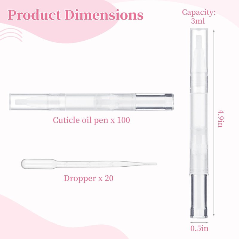 Homaisson 50 Pack 3ml Transparent Twist Pen with Pipettes, Empty Cuticle Oil Pen Refillable Nail Oil Pens with Brush Tip, Empty Cosmetic Lip Gloss Tubes, Clear Eyelash Growth Liquid Containers