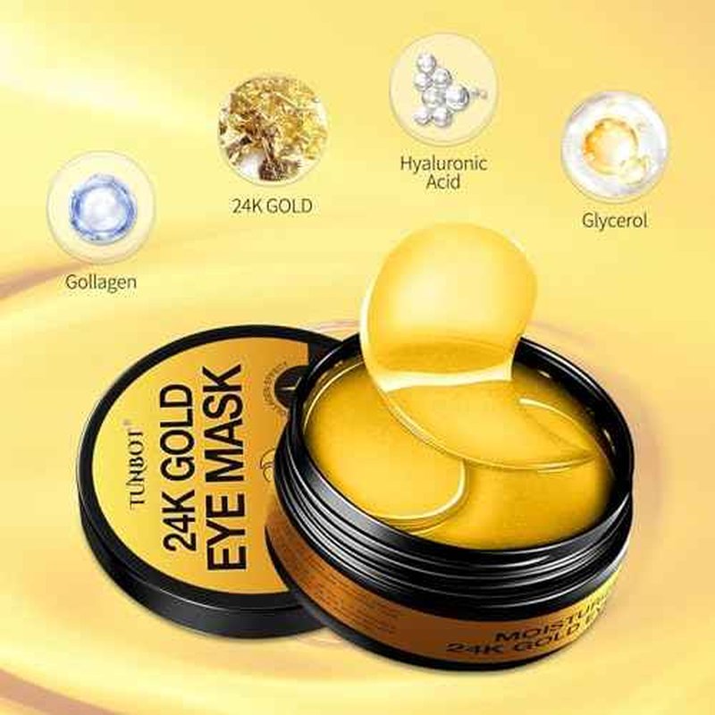 Tunbot Eye Mask - 60 Pieces - 24k Gold Eye Mask - Anti-Aging - Contains Collagen & Hyaluronic Acid - Removes Dark Circles, Puffiness & Wrinkles, Moisturizes - Home Skin Care