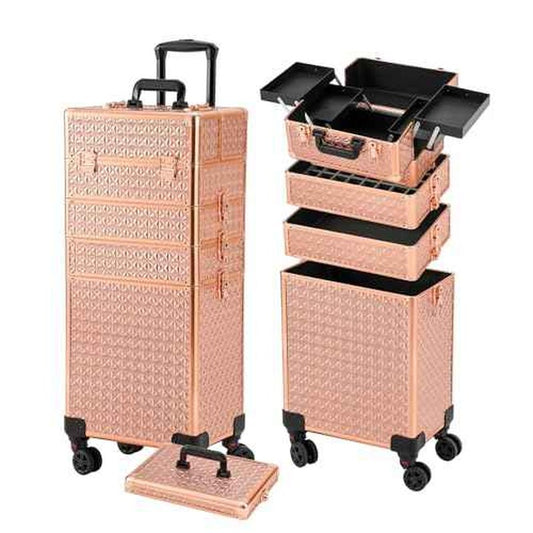 Leeora&Leekoo Portable Multi-Storey Nail Case for Nail Tech Organizer - Wheels Makeup Case Organizer, Cosmetic Case, Makeup Train Case, Make Up Case (rose gold)