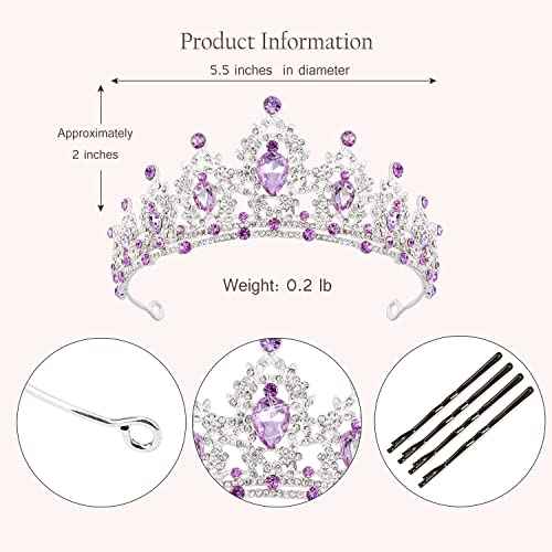 SuPoo Tiaras and Crowns for Women Purple Crown Silver Crystal Birthday Crown Wedding Tiaras Purple Gems Rhinestone Headband Hair Accessories Princess Decoration for Halloween Party Prom Gifts