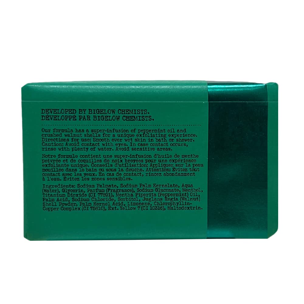 C.O. Bigelow Mentha Exfoliating Bar Soap, No. 1413, 7 oz, Exfoliating Body Scrub Soap with Peppermint Oil & Walnut Powder to Gently Cleanse and Smooth Dry, Rough Skin, Pack of 2