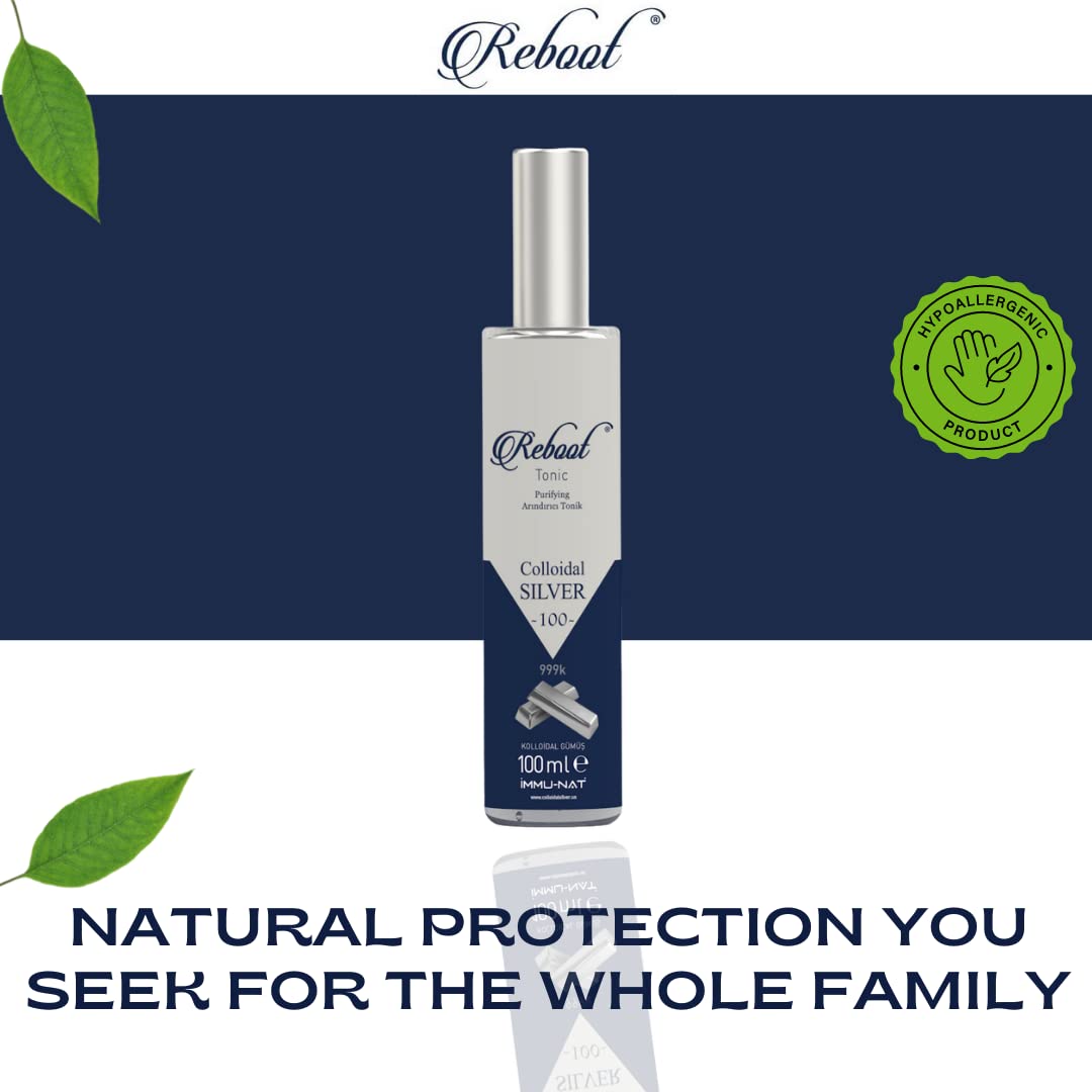 Immu-nat Reboot Colloidal Silver Refreshing Spray - 20PPM - All Skin Types - Vegan Revitalizing Mist - Cooling, Soothing & Hydrating - Faster Healing - Elegant Glass Bottle - 3.4oz