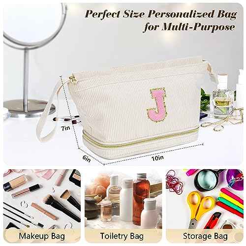 Makeup Bag for Girls Gift, Personalized Christmas Gifts Initial Women Makeup Bag for Travel, Double Layer Cosmetic Bag with Brush Organizer Preppy Make up Bag for Teen Girl Trendy - H