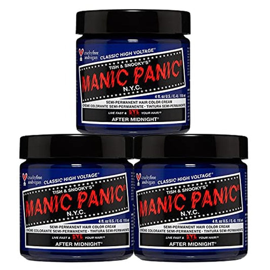MANIC PANIC Classic After Midnight Semi Permanent Hair Color - Dark Blue Hair Dye for Women & Men That Lasts 4-6 Weeks - Vegan, Ammonia & Cruelty-Free - Create & Mix Custom Shades (4oz / 3pk)