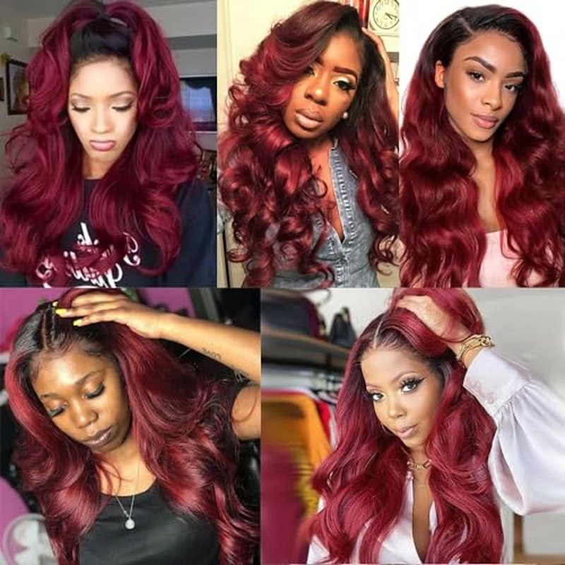 1B99j Human Hair Bundles Ombre Red Body Wave Brazilian Virgin Remy Hair Extensions Two Tone Black and Burgundy 14 16 18 inch 3 Bundles