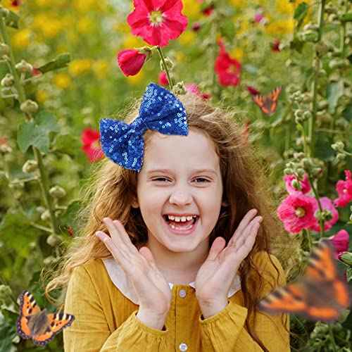 Girls School Hair Accessories - Blue Bow Clips, Elastic Hair Bands, Headband, Ribbon Barrettes for Toddlers, Kids Christmas Birthday Gift