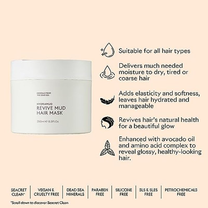 SEACRET Mud Hair Mask with Argan Oil & Minerals From The Dead Sea, A Reviving Hair Mask For Damaged Hair, Suitable For All Hair Types, 8.5 FL.OZ