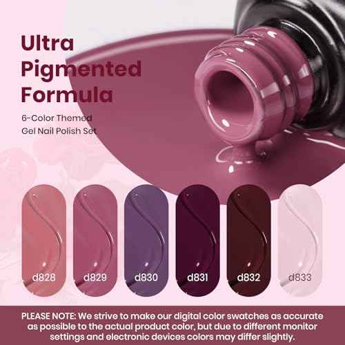 Beetles Burgundy Purple Gel Nail Polish Set - 6 Color Winter Purple Maroon Mauve Plum Gel Polish Kit, Soak Off UV LED Nail Gel for Autumn Manicure Nail Art Gifts for Women