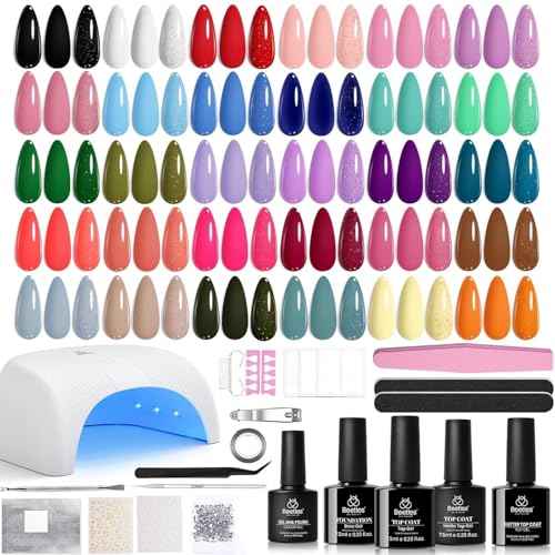 Beetles Gel Nail Polish Kit with U V Light -54 Pcs Gel Nail Kit Four Seasons Glow 32 Colors Set with Base Matte & Glossy Top Coat Soak Off Home DIY Manicure Nails Beginners Gifts for Women Teen Girls