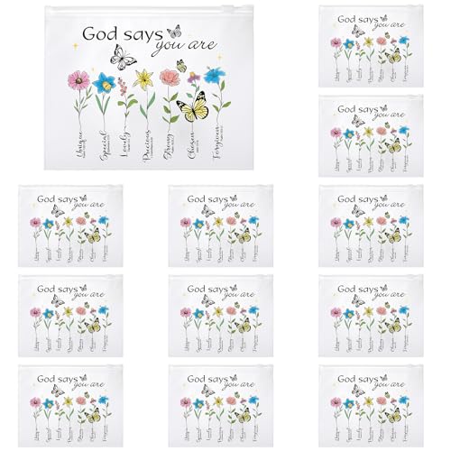 Wesiti 50 Pcs Rainbow Cosmetic Bag Inspirational Gift Motivational Quotes Christian Makeup Bag Bulk Waterproof Zipper Pouch for Women Girl Teacher Christmas Gift(God Says You Are)