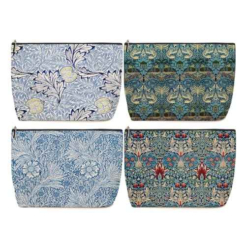4 Pieces Makeup Bag Classic Flower Botanical Floral Washable Skincare Bag Travel Toiletry Bag Makeup Pouch Cosmetic Bag Birthday Friendship Gifts for Women Supervisor Friends Bestie Coworker Manager