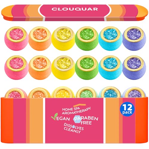 Crystal Bath Bomb Gift Set ? 12 Pack with 6 Natural Scents, Organic Shower Bombs with Nourishing Bath Salts, Stress Relief Bubble Spa, Self Care Gifts for Women, Mom, Wife, and Daughter