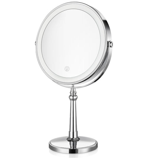 AMZNEVO Lighted Makeup Mirror, 9" Rechargeable Vanity Mirror with Lights, Double-Sided 1X/10X Magnification, 3 Color Lights, Brightness Adjustable, 360° Rotation