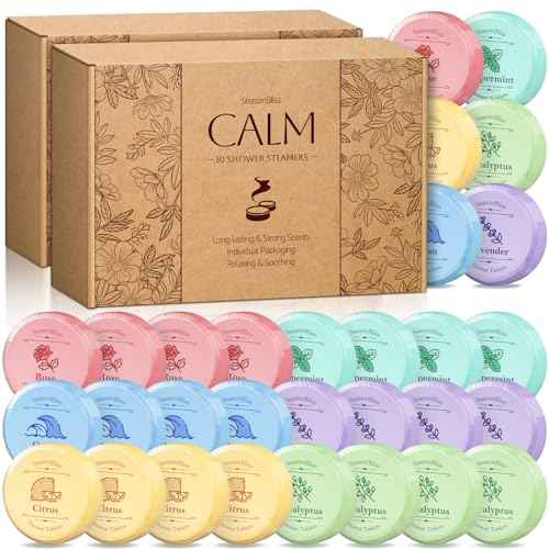 Shower Steamers 60 PCS with Individually Wrapped, Shower Bombs for Women with 6 Rich Scents, Rose Peppermint Citrus Eucalyptus Ocean Lavender, Christmas Birthday Mother's Day Present for Mom Wife Men