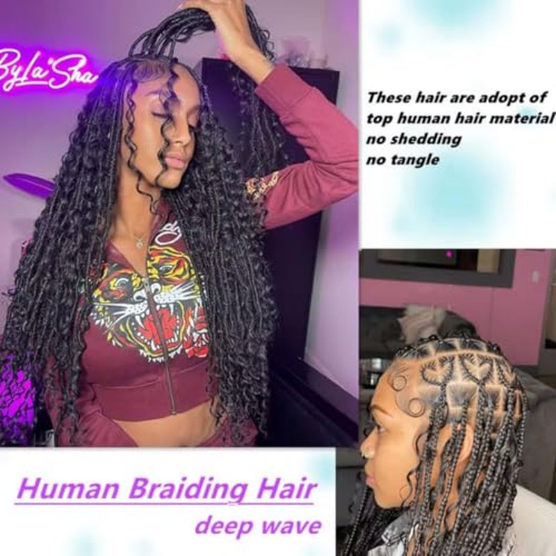 Human Braiding Hair 2 Bundles/Pack 100g Deep Human Bulk Hair for Braiding No Weft Brazilian Grade 10A Virgin Human braiding Hair for Boho Braids Wet and Wavy Braids Extensions 24 Inch