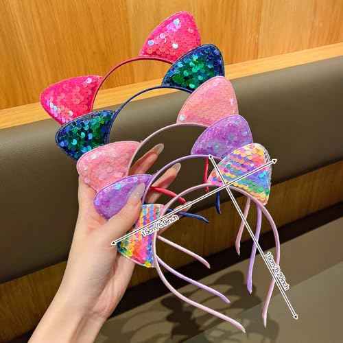 18 Pieces Cat Ear Headbands, Sequin Headwear Hair Band Party Decoration Cosplay for Girls Women