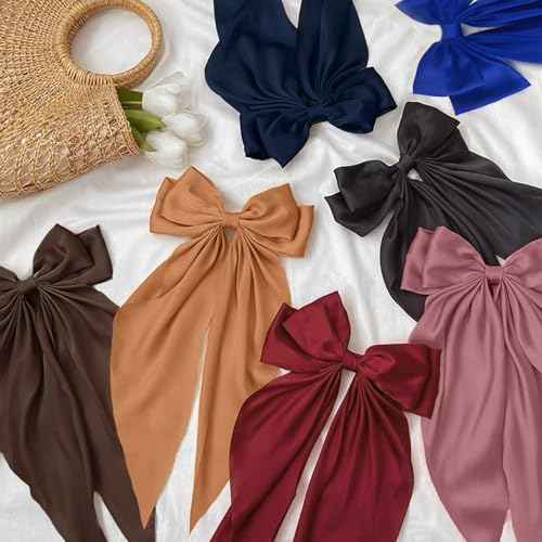Hair Bows for Women Girls 10 Pcs Big Bows Hair Clips Barrettes Silky Satin Ribbon Bows Layered Large Bow French Style Hair Accessories Oversized Christmas Hair Bows for Women Girls
