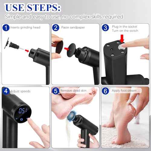 Upgraded Electric Callus Remover for Feet 4500rpm, Adjustable Speed Electric Foot Callus Remover Foot Sander Grinder Pedicure File for Women Men Dead Skin Cracked Heels (Black)